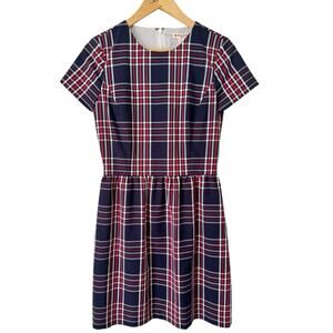Brooks Brothers Red Fleece Navy Blue Red Plaid Sheath Dress Size 2
